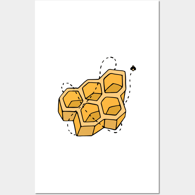 Honeycomb Bee Illustration Wall Art by murialbezanson